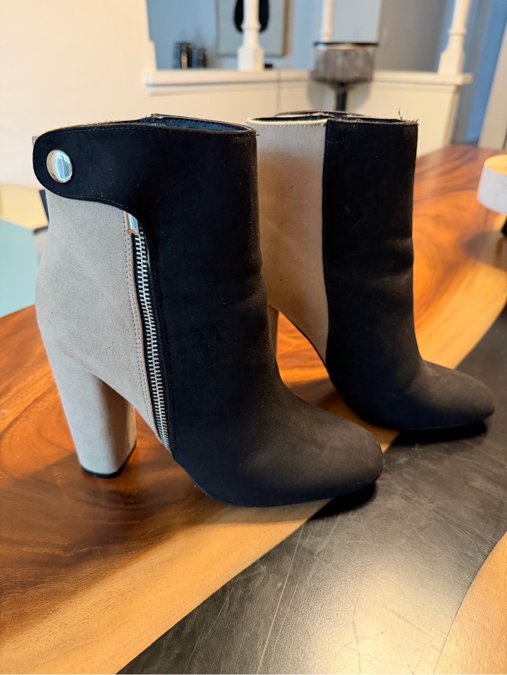 Women's Two-Tone Black and Beige Ankle Boot